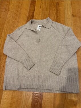 aerie Taupe V-Neck Collared Sweater